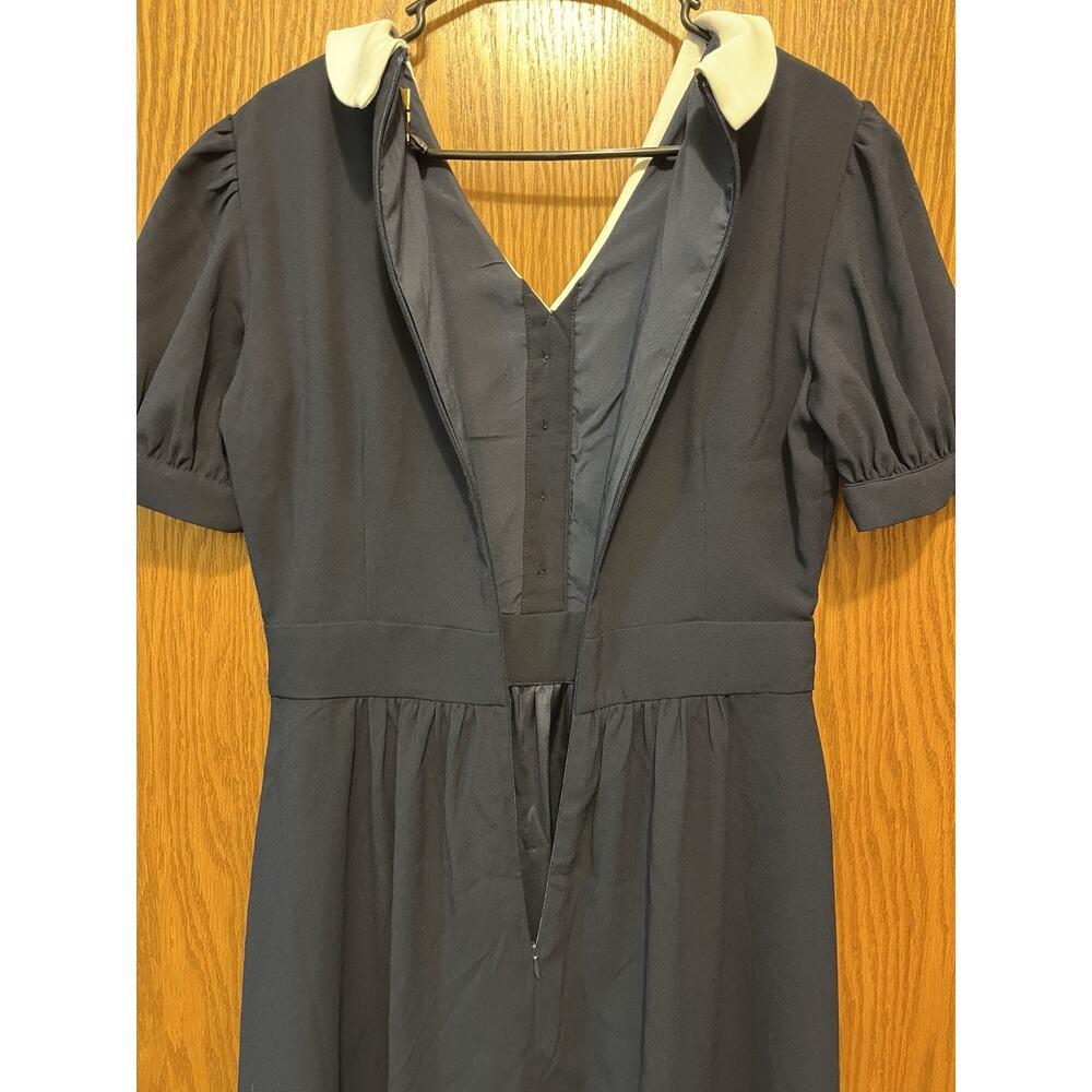 Alexia Admor NWT Navy Blue Contrast Collar Puff Sleeve Midi Dress Size 8 Vintage - Picture 12 of 15